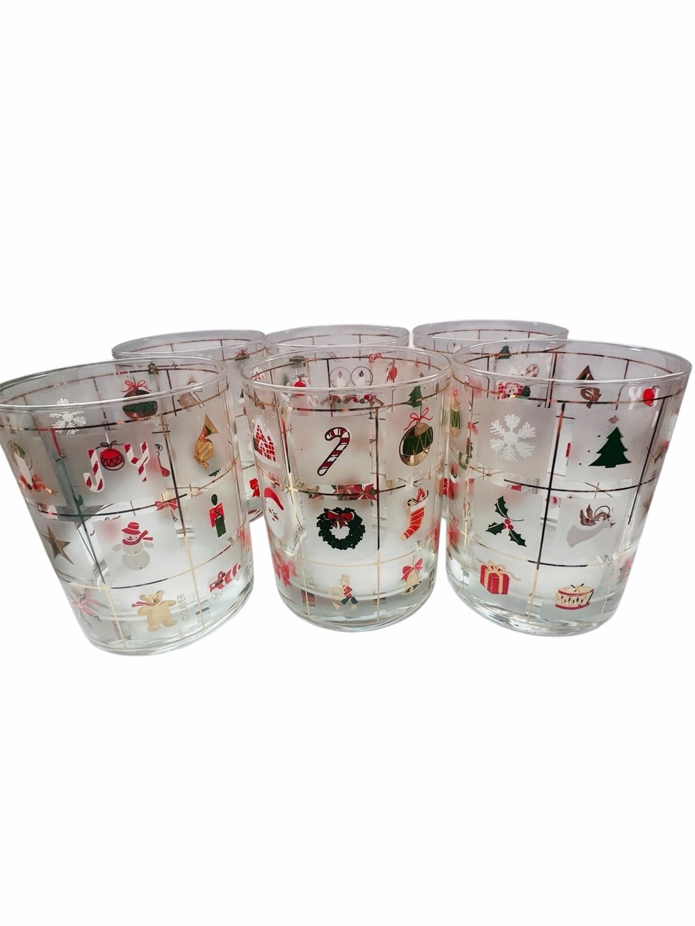 Vintage Culver 'Christmas Potpourri' Collection Set of 6 Glasses 1 Shot Glass